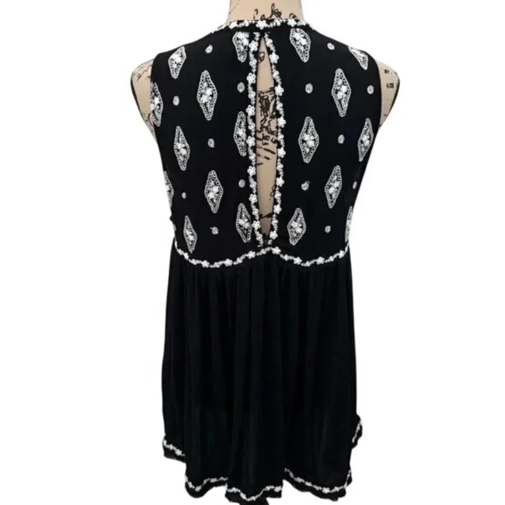 Free People Black Diamond Embroidered Tunic Top